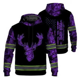 Hi Vis Hoodie Reflective Black And Violet Neon Hunting Custom Name Safety Workwear For Company, Group, Team, Hunters, Hunting Lovers
