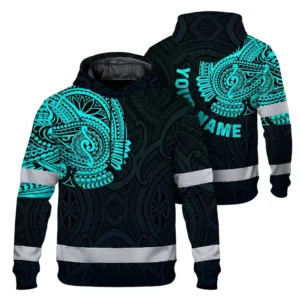 Hi Vis Hoodie Reflective Tapes Blue Neon Hawaii 2 Custom Name Safety Workwear For Workers, Truckers, Operators