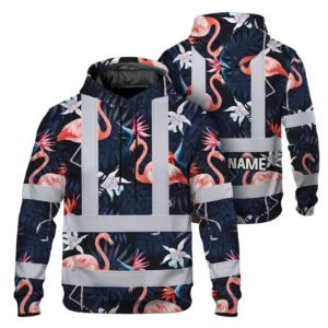 Hi Vis Hoodie Reflective Tapes Hawaii Flamingo 2 Custom Name Safety Workwear For Workers, Truckers, Operators