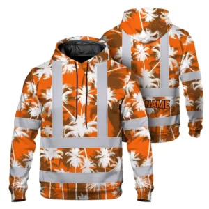 Hi Vis Hoodie Reflective Tapes Orange Neon Flowers Custom Name Safety Workwear For Workers, Truckers, Operators