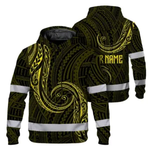 Hi Vis Hoodie Reflective Tapes Yellow Neon Hawaii Custom Name Safety Workwear For Workers, Truckers, Operators