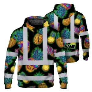 Hi Vis Hoodie Reflective Tapes Yellow Neon Skull Custom Name Safety Workwear For Workers, Truckers, Operators