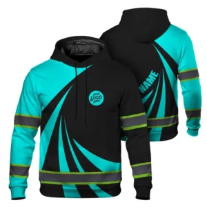 Hi Vis Hoodie Uniform Reflective Black And Blue Custom Name And Logo Safety Workwear For Company, Group, Team