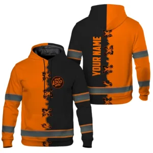 Hi Vis Hoodie Uniform Reflective Black And Orange Neon Custom Name And Logo Safety Workwear For Company, Group, Team