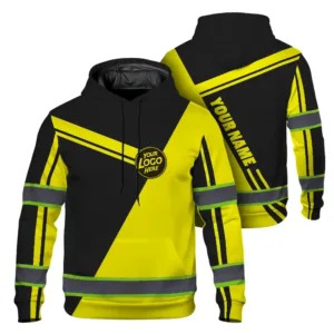 Hi Vis Hoodie Uniform Reflective Black And Yellow Neon Custom Name And Logo Safety Workwear For Company, Group, Team