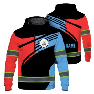 Hi Vis Hoodie Uniform Reflective Black Red Blue Neon Custom Name And Logo Safety Workwear For Company, Group, Team
