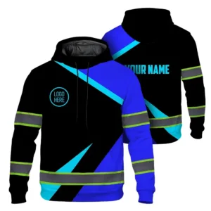Hi Vis Hoodie Uniform Reflective Blue Neon Custom Name And Logo Safety Workwear For Company, Group, Team