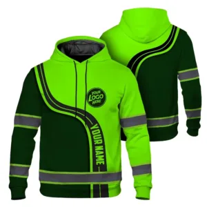 Hi Vis Hoodie Uniform Reflective Dark And Green Neon Custom Name And Logo Safety Workwear For Company, Group, Team