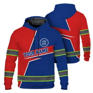 Hi Vis Hoodie Uniform Reflective Dark Blue Red Custom Name And Logo Safety Workwear For Company, Group, Team