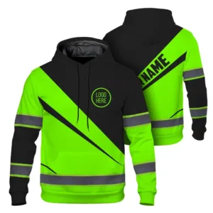 Hi Vis Hoodie Uniform Reflective Green Neon Custom Name And Logo Safety Workwear For Company, Group, Team