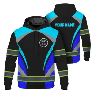 Hi Vis Hoodie Uniform Reflective Grey Blue Neon Custom Name And Logo Safety Workwear For Company, Group, Team