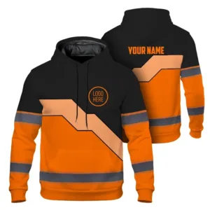 Hi Vis Hoodie Uniform Reflective Orange Neon Custom Name And Logo Safety Workwear For Company, Group, Team