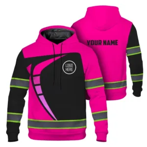 Hi Vis Hoodie Uniform Reflective Pink Neon Custom Name And Logo Safety Workwear For Company, Group, Team