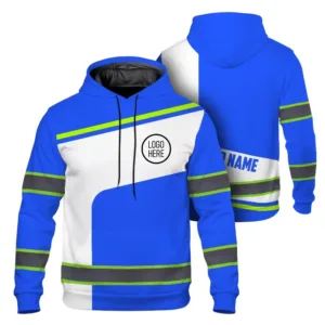 Hi Vis Hoodie Uniform Reflective White Blue Neon Custom Name And Logo Safety Workwear For Company, Group, Team