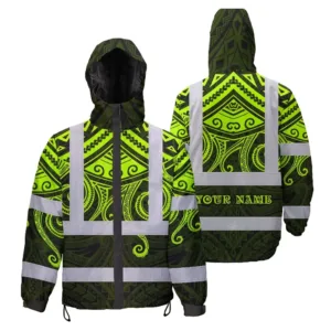 Hi Vis Jacket Waterproof Reflective Tapes  Octopus Hawaiian Polynesian Tribal Custom Name Safety Workwear For Workers, Truckers, Operators