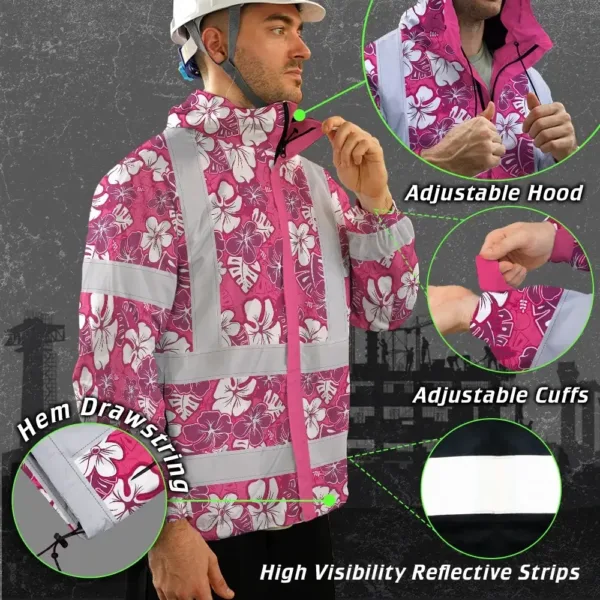 hi-vis-jacket-waterproof-reflective-tapes-pink-violet-flowers-custom-7a87e.webp