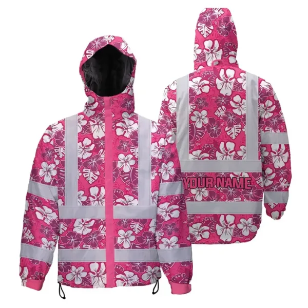 hi-vis-jacket-waterproof-reflective-tapes-pink-violet-flowers-custom-db62a.webp