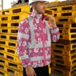 hi-vis-jacket-waterproof-reflective-tapes-pink-violet-flowers-custom-e6be7.webp