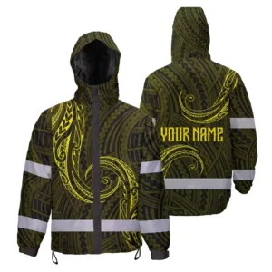 Hi Vis Jacket Waterproof Reflective Tapes Yellow Neon Hawaii Custom Name Safety Workwear For Workers, Truckers, Operators