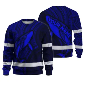 Hi Vis Long Sleeve Reflective Tapes Blue Neon Hawaii Whale Custom Name