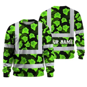 Hi Vis Long Sleeve Reflective Tapes Green Neon Flowers 3 Custom Name