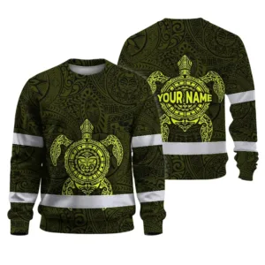 Hi Vis Long Sleeve Reflective Tapes Lime Neon Hawaii Turtle Custom Name