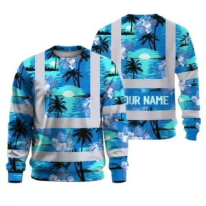 Hi Vis Long Sleeve Shirt Reflective Tapes Blue Neon Flowers 4 Custom Name