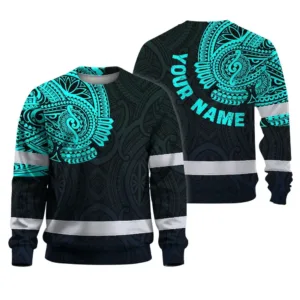 Hi Vis Long Sleeve Shirt Reflective Tapes Blue Neon Hawaii 2 Custom Name