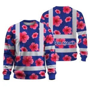 Hi Vis Long Sleeve Shirt Reflective Tapes Blue Neon Pink Flowers Custom Name