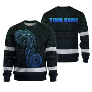 Hi Vis Long Sleeve Shirt Reflective Tapes Gradient Blue Neon Hawaii Custom Name
