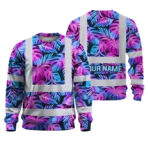 Hi Vis Long Sleeve Shirt Reflective Tapes Gradient Blue Violet Custom Name Safety Workwear For Workers, Truckers, Operators