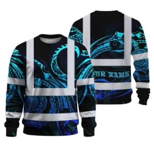 Hi Vis Long Sleeve Shirt Reflective Tapes Gradient Turtle Hawaiian Polynesian Tribal Custom Name