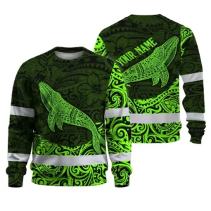 Hi Vis Long Sleeve Shirt Reflective Tapes Green Neon Hawaii Whale Custom Name