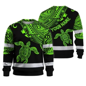 Hi Vis Long Sleeve Shirt Reflective Tapes Green Neon Turtle Hawaii Custom Name