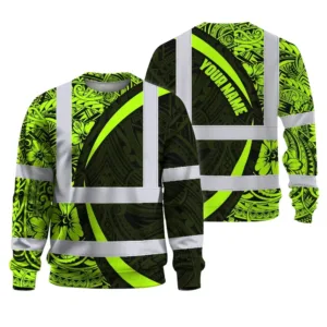 Hi Vis Long Sleeve Shirt Reflective Tapes Hawaiian Polynesian Tribal