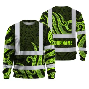 Hi Vis Long Sleeve Shirt Reflective Tapes Hawaiian Polynesian Tribal Custom Name