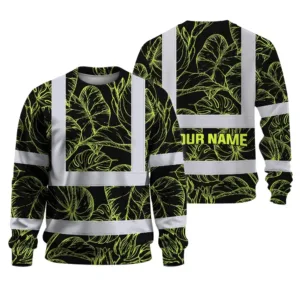 Hi Vis Long Sleeve Shirt Reflective Tapes Lime Neon Flowers Custom Name Safety Workwear For Workers, Truckers, Operators