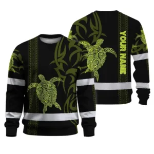 Hi Vis Long Sleeve Shirt Reflective Tapes Lime Neon Hawaiian Polynesian Tribal Custom Name