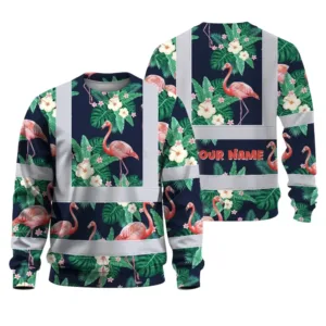 Hi Vis Long Sleeve Shirt Reflective Tapes Neon Pink Flowers 2 Custom Name