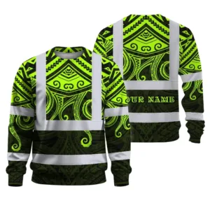 Hi Vis Long Sleeve Shirt Reflective Tapes Octopus Hawaiian Polynesian Tribal Custom Name