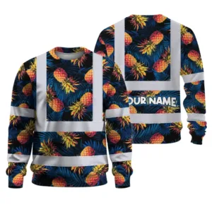 Hi Vis Long Sleeve Shirt Reflective Tapes Orange Neon And Dark Blue Custom Name Safety Workwear For Workers, Truckers, Operators