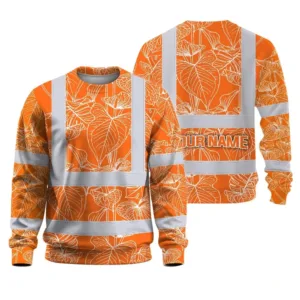 Hi Vis Long Sleeve Shirt Reflective Tapes Orange Neon Flowers Custom Name Safety Workwear For Workers, Truckers, Operators