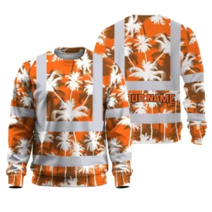 Hi Vis Long Sleeve Shirt Reflective Tapes Orange Neon Flowers Custom Name Safety Workwear For Workers, Truckers, Operators