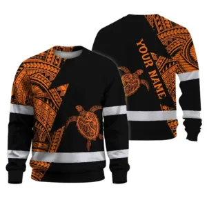 Hi Vis Long Sleeve Shirt Reflective Tapes Orange Neon Turtle Hawaii Custom Name