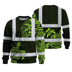 Hi Vis Long Sleeve Shirt Reflective Tapes Sea Turtle Hawaiian Polynesian Tribal Custom Name