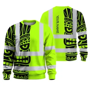 Hi Vis Long Sleeve Shirt Reflective Tapes TiKi Hawaiian Polynesian Tribal Custom Name