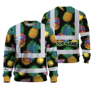 Hi Vis Long Sleeve Shirt Reflective Tapes Yellow Neon Skull Custom Name Safety Workwear For Workers, Truckers, Operators