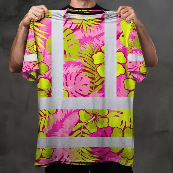 hi-vis-t-shirt-reflective-tapes-pink-neon-and-lime-flowers-hawaii-a64fa.webp