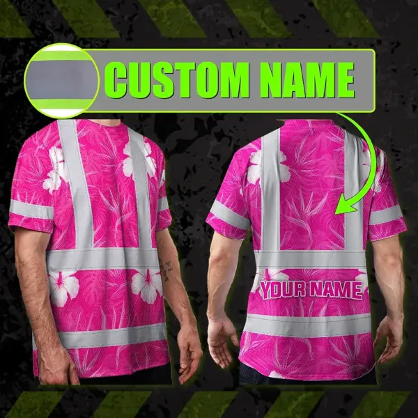 hi-vis-t-shirt-reflective-tapes-pink-neon-flowers-hawaii-custom-name-c5d07.webp