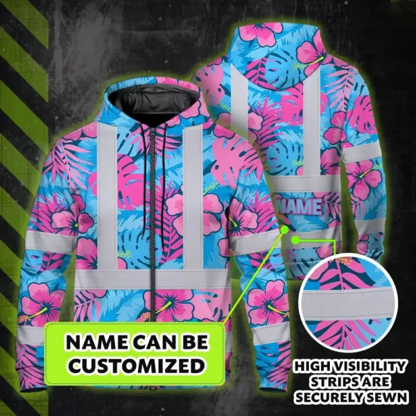 hi-vis-zip-hoodie-reflective-tapes-pink-neon-and-blue-flowers-custom-e66f6.webp